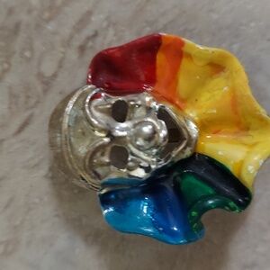 Vintage Gold Tone Clown Collar Gothic Face Mask Collectible Painted Pin Brooch